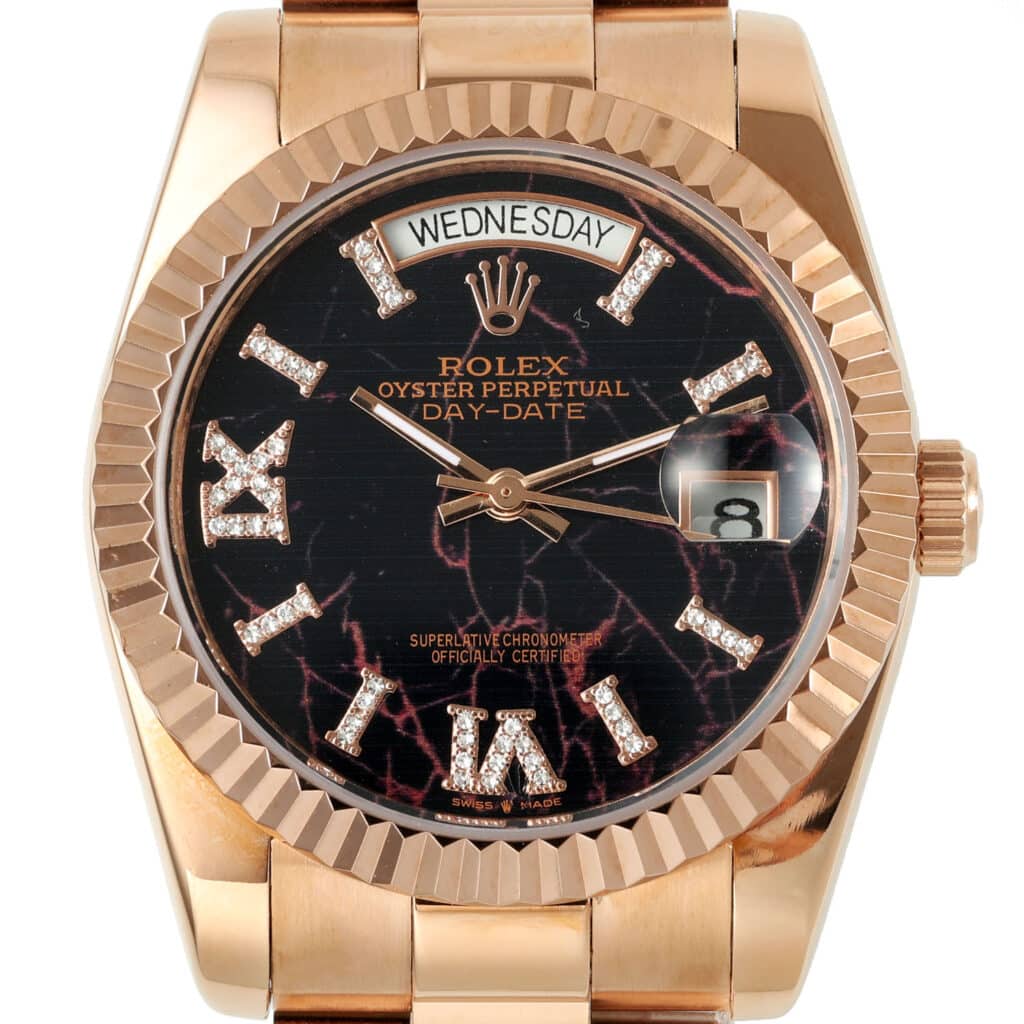 Rolex-Daydate-36-Rosegold-Eisenkiesel-Diamond-Set-128235-0041