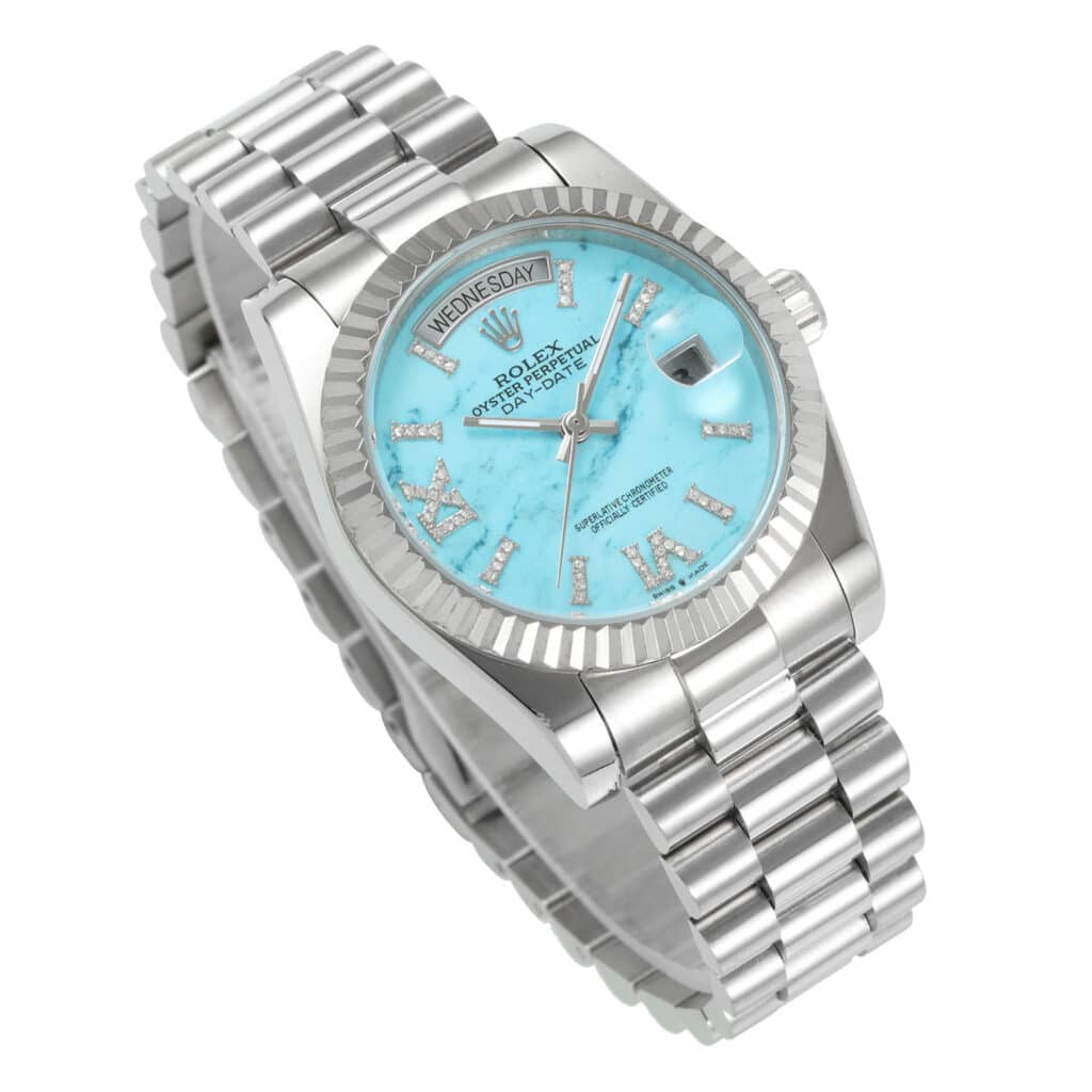 rolex-daydate-36-whitegold-turquoise-diamond-set-128239