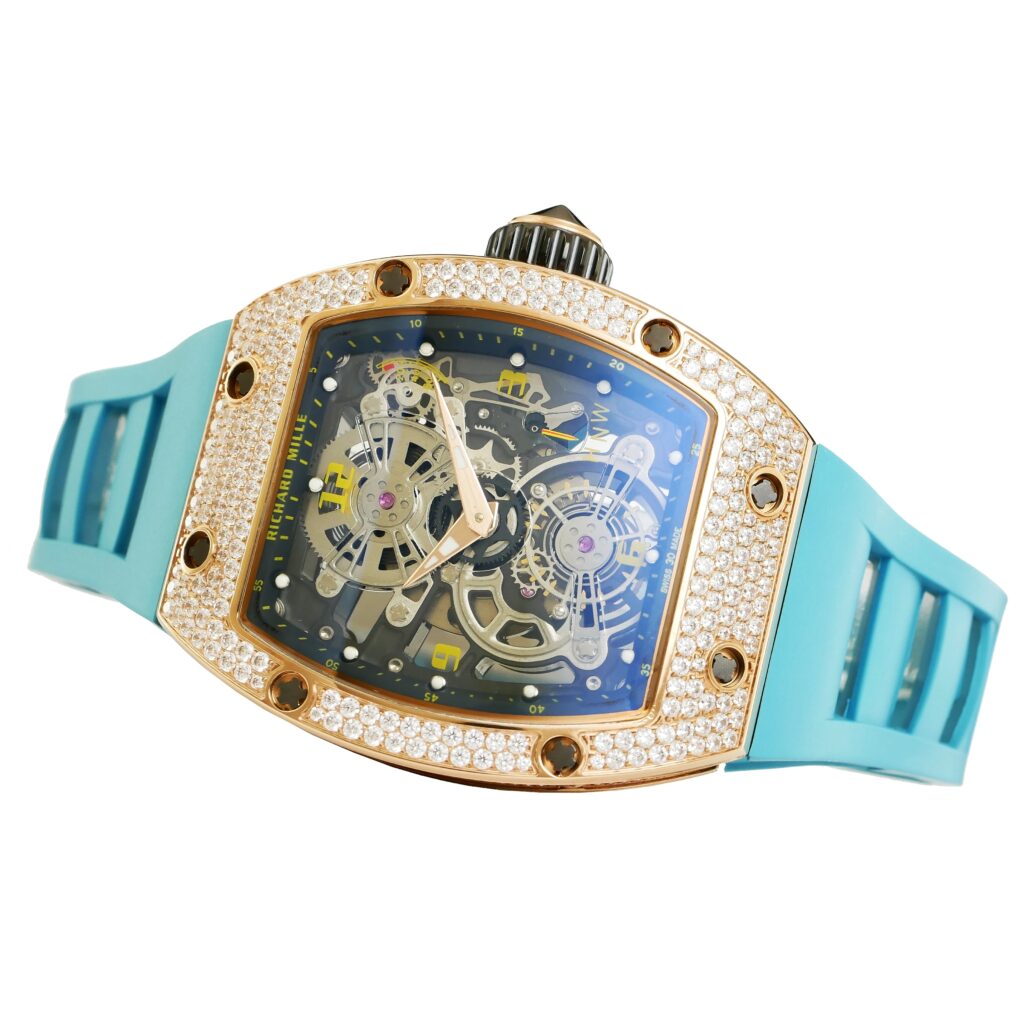 Richard-Mille-rm17-01-50mmx42mmx-16mm-Rosegold-Diamond-Turquoise-Rubber