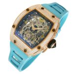 Richard-Mille-rm17-01-50mmx42mmx-16mm-Rosegold-Diamond-Turquoise-Rubber Replica